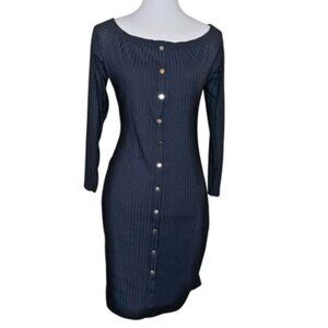 LU NYC Black Ribbed Off Shoulder Bodycon Dress 1X